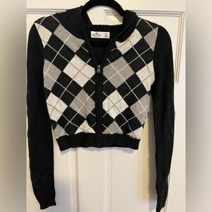 Hollister Argyle Cropped Zip-Up Sweatshirt